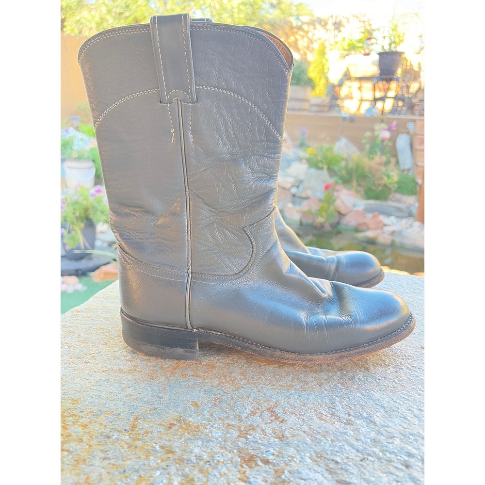 Justin L3056 Womens Gray Leather Roper Cowboy Boots USA Made Size 7.5 B